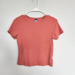 Old Navy Coral Ribbed Cropped T-shirt Size Small